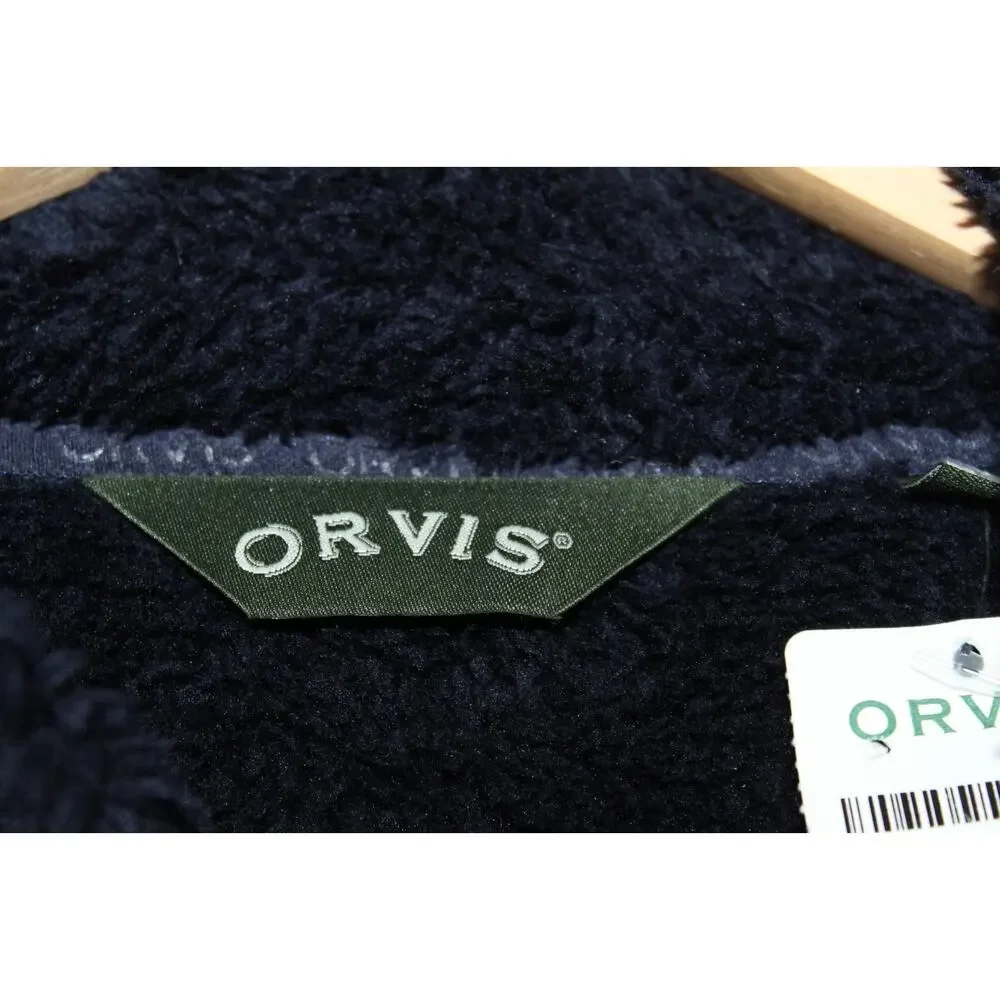 NWT Orvis 1/4 Button Fuzzy Fleece Pullover Navy Plush Sherpa Men's Sz XL H14598 - Picture 7 of 12